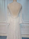 Boho Wedding Dress, Bohomian Bridal Dress, Tulle Lace Bridal Gown, Slip Long Sleeve