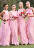 Chiffon Bridesmaid Dress A-Line/Princess Bateau Long/Floor-Length With Lace
