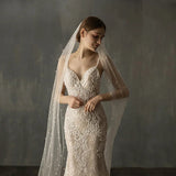 One-tier Elegant & Luxurious Wedding Veil Cathedral Veils with Faux Pearl 78.74 in (200cm) Tulle / Angel cut / Waterfall