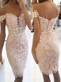 Sheath/Column Lace Off-the-Shoulder Sleeveless Knee-Length Homecoming Dresses