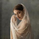 One-tier Elegant & Luxurious Wedding Veil Cathedral Veils with Faux Pearl 78.74 in (200cm) Tulle / Angel cut / Waterfall
