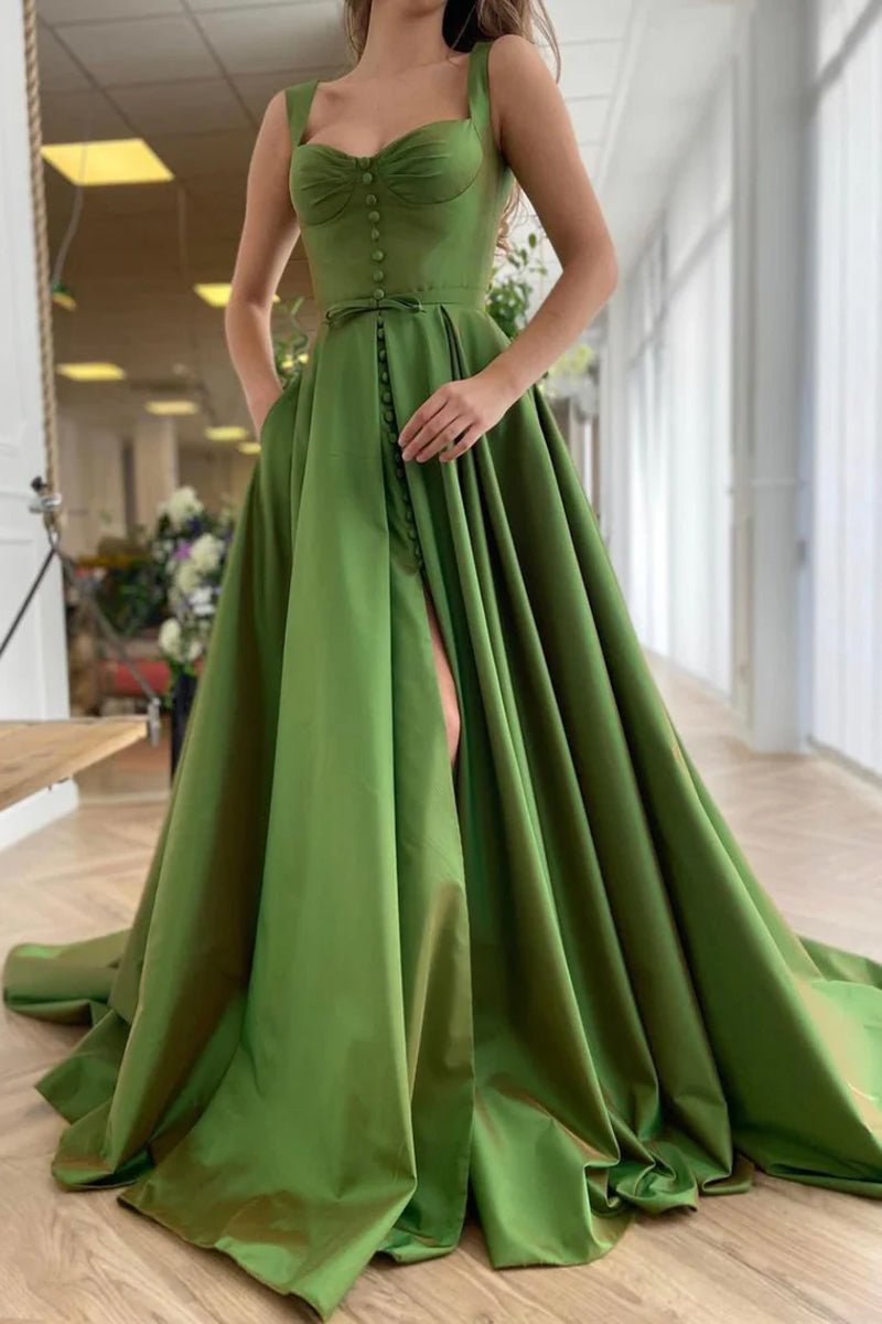 A-Line Evening Gown Princess Dress Formal Court Train Sleeveless Sweetheart Satin with Slit 2023