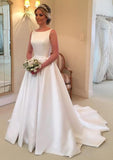 A-line/Princess Bateau Sleeveless Court Train Satin Wedding Dress With Waistband Bowknot