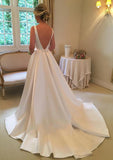 A-line/Princess Bateau Sleeveless Court Train Satin Wedding Dress With Waistband Bowknot