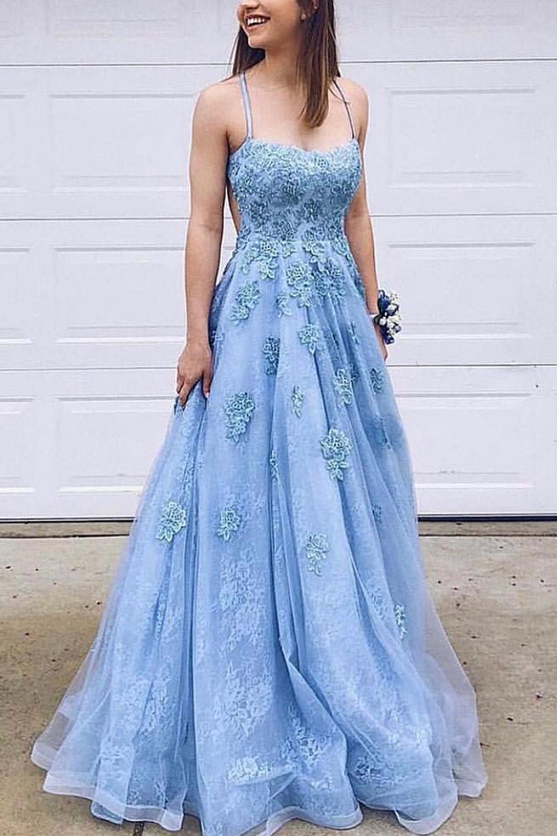 A-line Bateau Court Train Lace Prom Dress With Appliqued