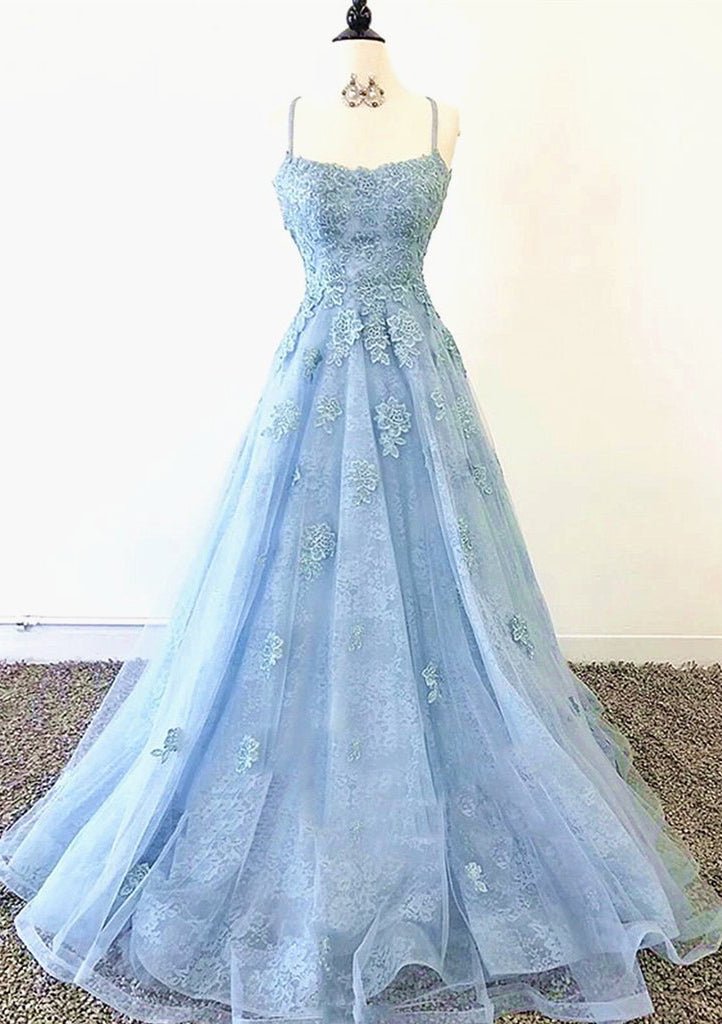 A-line Bateau Court Train Lace Prom Dress With Appliqued