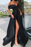 A-line Off-the-Shoulder Long/Floor-Length Satin Prom Dress With Bandage