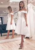 A-line Off-the-Shoulder Sleeveless Knee-Length Satin Wedding Dress