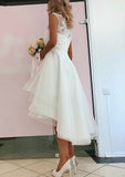 A-line Sleeveless Asymmetrical Tulle Wedding Dress With Lace