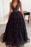A-line Princess Sweetheart Sleeveless Tulle Satin Sweep Train Prom Dress With Glitter