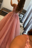 A-Line Prom Dresses Open Back Dress Formal Floor Length Sleeveless V Neck Tulle Backless with Pleats Beading Appliques 2023