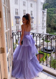 Ball Gown Prom Dresses Tiered Dress Formal Floor Length Sleeveless Sweetheart Tulle Backless with Pleats Ruched 2023