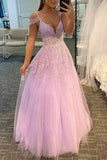A-Line Prom Dresses Empire Dress Formal Floor Length Sleeveless V Neck Tulle Backless with Pleats Appliques 2023