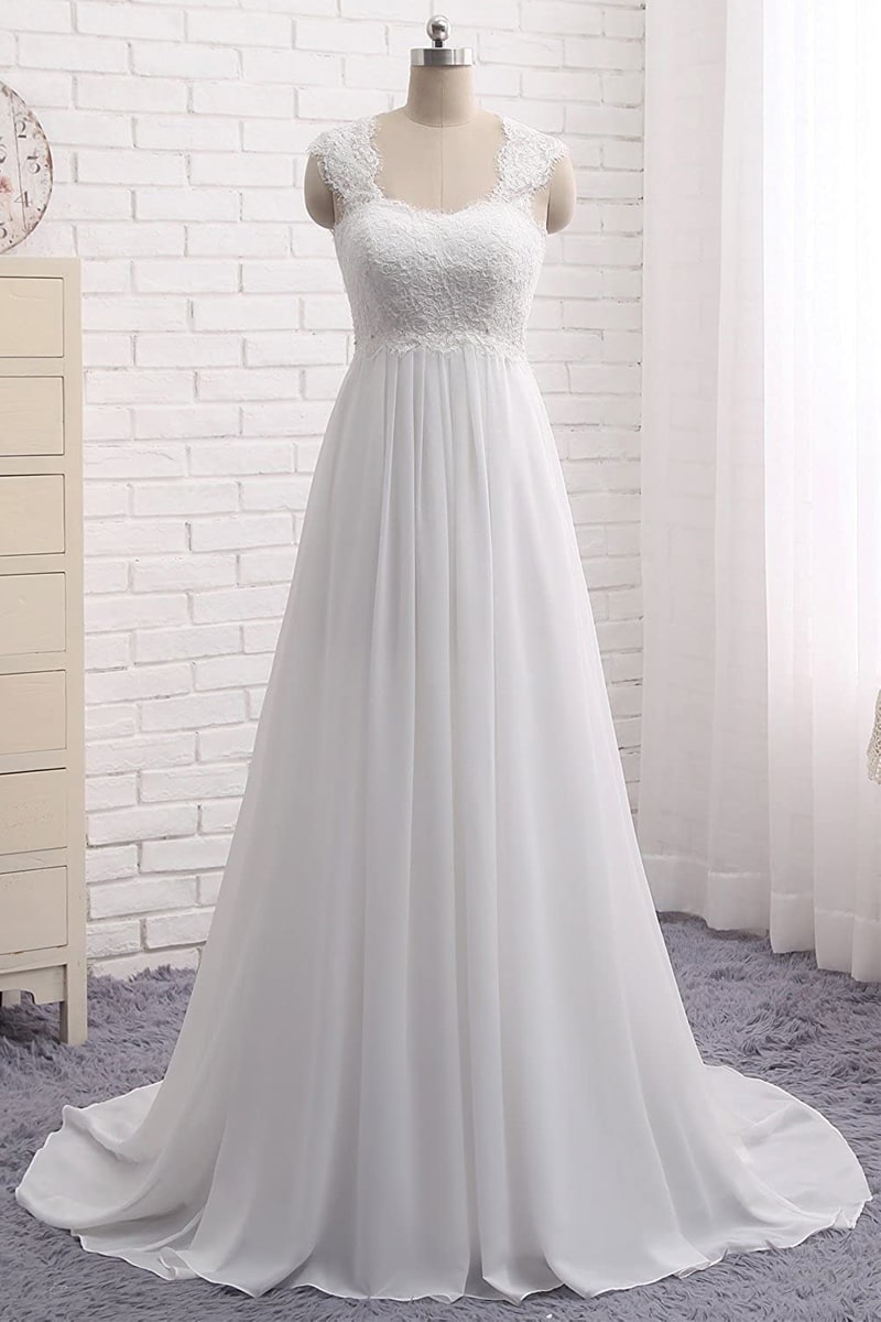Beach A-Line Wedding Dresses Sweep / Brush Train Romantic Open Back Spaghetti Strap Sweetheart Chiffon With Lace Insert 2023 Bridal Gowns