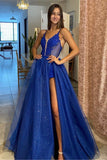 A-Line Prom Dresses Sexy Dress Formal Sweep / Brush Train Sleeveless V Neck Tulle Backless with Pleats Appliques 2023