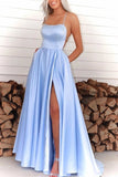 A-Line Prom Dresses Open Back Dress Formal Sweep / Brush Train Sleeveless Spaghetti Strap Satin Backless with Pleats 2023