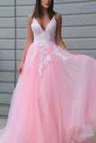 A-Line Prom Dresses Princess Dress Formal Floor Length Sleeveless V Neck Tulle with Pleats Appliques 2023