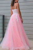 A-Line Prom Dresses Princess Dress Formal Floor Length Sleeveless V Neck Tulle with Pleats Appliques 2023 - dennisdresses