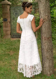 A-line/Princess Scalloped Neck Sleeveless Asymmetrical Lace Wedding Dress - dennisdresses