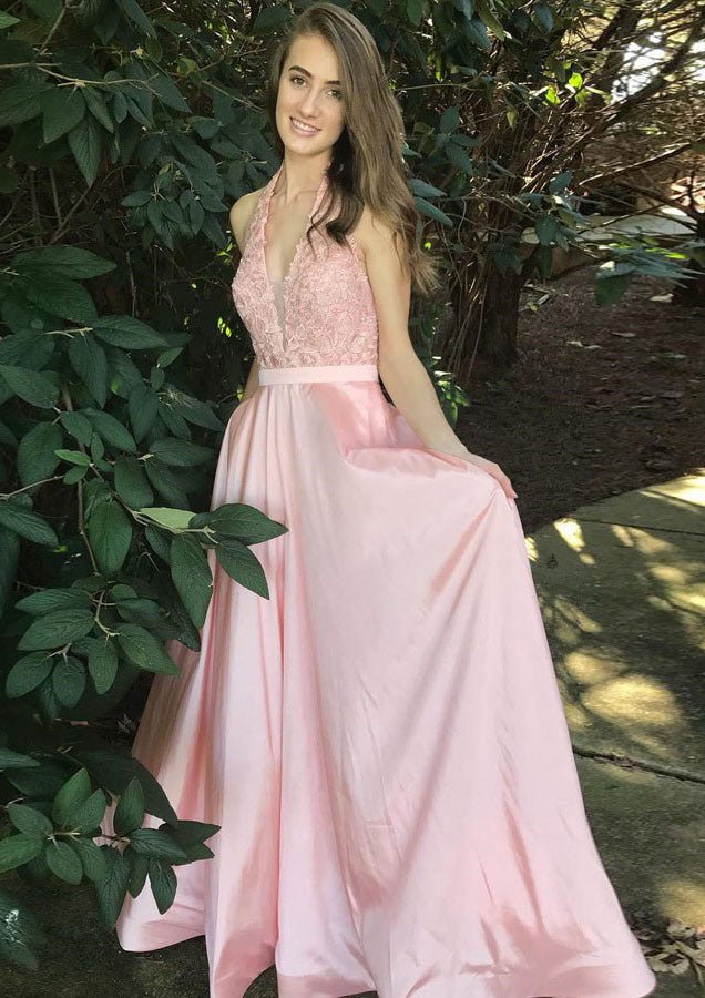 A-line/Princess Scalloped Neck Sleeveless Long/Floor-Length Charmeuse Prom Dress With Lace - dennisdresses
