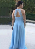 A-line/Princess Scoop Neck Sleeveless Long/Floor-Length Chiffon Bridesmaid Dress With Pleated