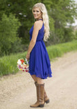 A-Line/Princess Sleeveless High-Neck Knee-Length Chiffon Bridesmaid Dress - dennisdresses