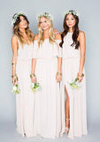 A-Line/Princess Sleeveless V-Neck Ankle-Length Chiffon Bridesmaid Dress - dennisdresses