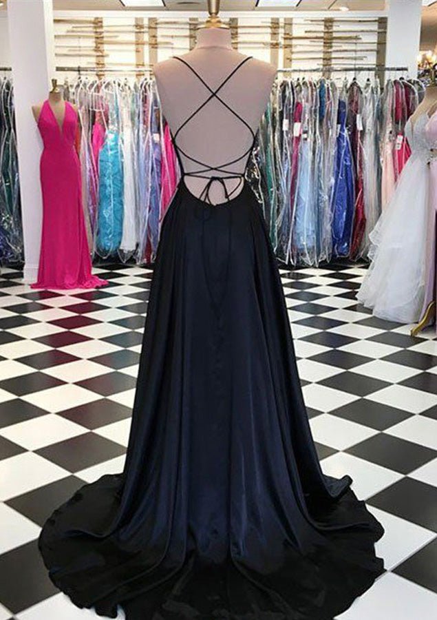 A-line/Princess Square Neckline Sleeveless Sweep Train Charmeuse Prom Dress With Split - dennisdresses