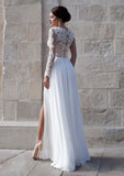 A-Line/Princess Sweetheart Long/Floor-Length Chiffon Wedding Dresses With Appliqued Split Front - dennisdresses