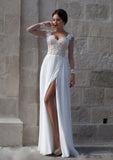 A-Line/Princess Sweetheart Long/Floor-Length Chiffon Wedding Dresses With Appliqued Split Front