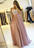A-line/Princess Sweetheart Sleeveless Long/Floor-Length Chiffon Prom Dress With Split Appliqued
