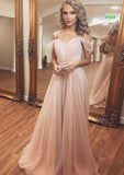 A-line/Princess Sweetheart Sleeveless Sweep Train Tulle Prom Dress - dennisdresses