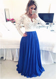 A-Line/Princess V-Neck Floor-Length Chiffon Prom Dresses With Imitation Pearl Lace Beaded
