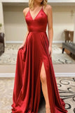 A-line/Princess V Neck Long/Floor-Length Charmeuse Prom Dress With Split