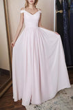 A-line/Princess V Neck Sleeveless Long/Floor-Length Chiffon Bridesmaid Dress With Pleated