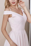 A-line/Princess V Neck Sleeveless Long/Floor-Length Chiffon Bridesmaid Dress With Pleated - dennisdresses