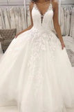 A-line/Princess V Neck Sleeveless Long/Floor-Length Tulle Wedding Dresse With Appliqued