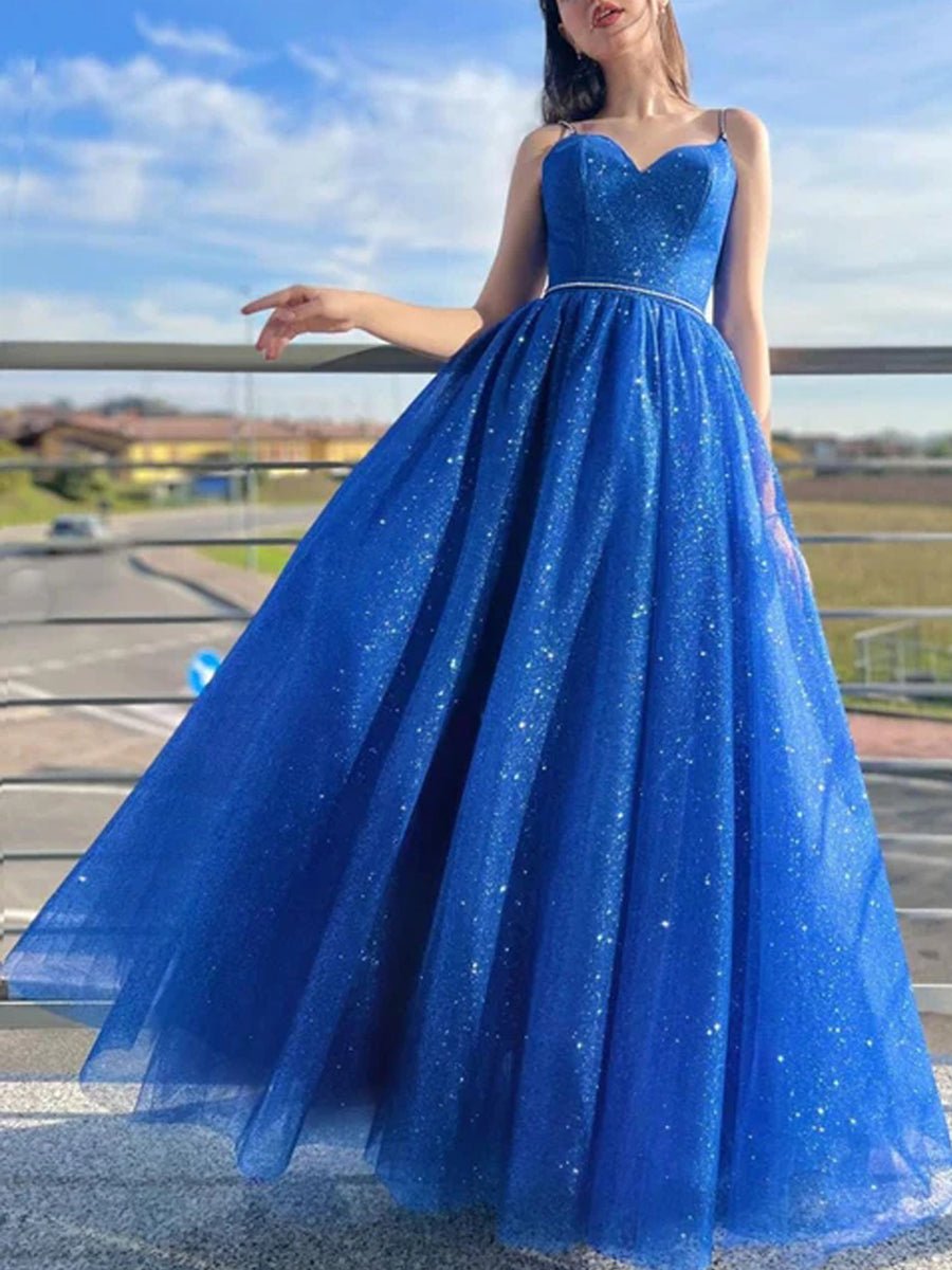 Ball Gown A-Line Evening Gown Sparkle & Shine Dress Formal Floor Length Sleeveless V Neck Tulle Backless with Pleats Beading 2023 - dennisdresses