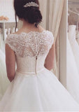 Ball Gown Bateau Sleeveless Long/Floor-Length Tulle Wedding Dress With Lace Waistband Hem - dennisdresses