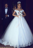 Ball Gown Off-the-Shoulder Sleeveless Long/Floor-Length Wedding Dress With Lace - dennisdresses