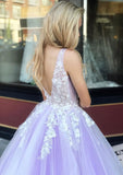 Ball Gown Sleeveless Long/Floor-Length Tulle Prom Dress With Appliqued - dennisdresses