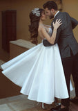 Ball Gown Sweetheart Sleeveless Ankle-Length Satin Wedding Dress With Lace - dennisdresses