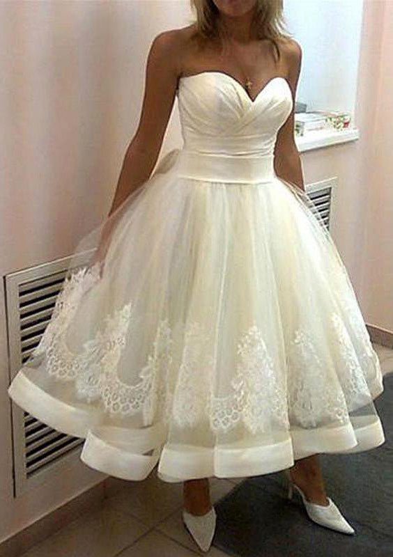 Ball Gown Sweetheart Sleeveless Ankle-Length Tulle Wedding Dress With Appliqued - dennisdresses