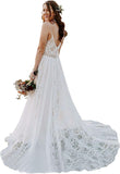 Bohemian Wedding Dresses Spaghetti Strap with Adjustable Drawstring Lace Bridal Gowns