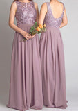 Chiffon Bridesmaid Dress A-Line/Princess Bateau Long/Floor-Length With Lace - dennisdresses