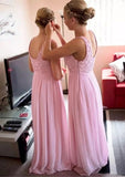 Chiffon Bridesmaid Dress A-Line/Princess Bateau Long/Floor-Length With Lace