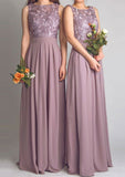 Chiffon Bridesmaid Dress A-Line/Princess Bateau Long/Floor-Length With Lace - dennisdresses