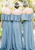 Chiffon Bridesmaid Dress A-Line/Princess Off-The-Shoulder Long/Floor-Length With Ruffles