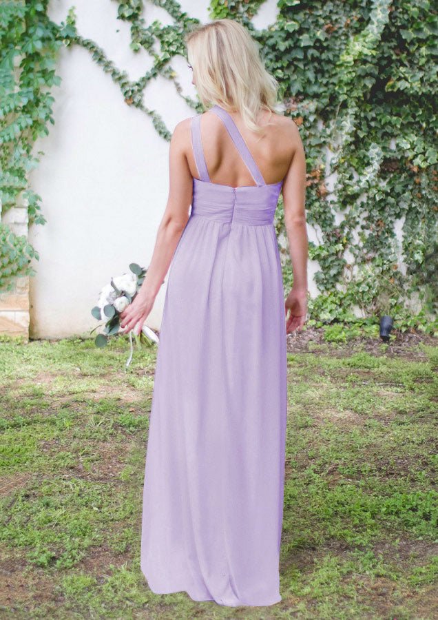 Chiffon Bridesmaid Dress A-Line/Princess One-Shoulder Long/Floor-Length With Pleated - dennisdresses