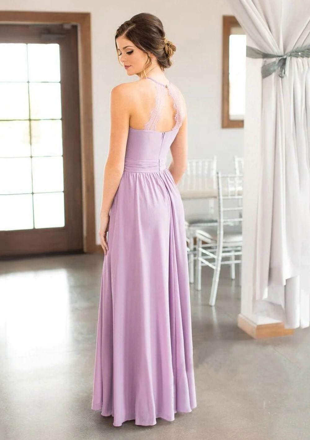 Chiffon Bridesmaid Dress A-Line/Princess Scoop Neck Sweep Train With Lace